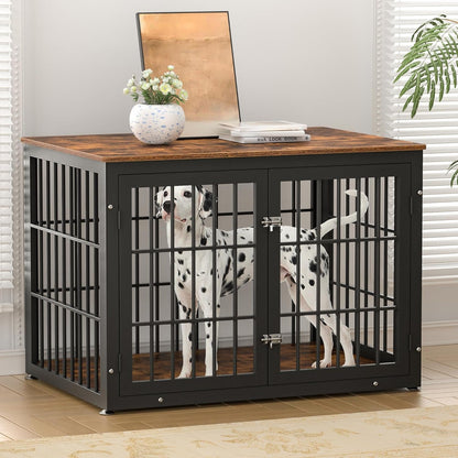 42 Inch Heavy Duty Dog Crate Furniture for Large and Medium Dogs, Decorative Pet House End Table, Wooden Cage Kennel Furniture Indoor, Rustic Brown