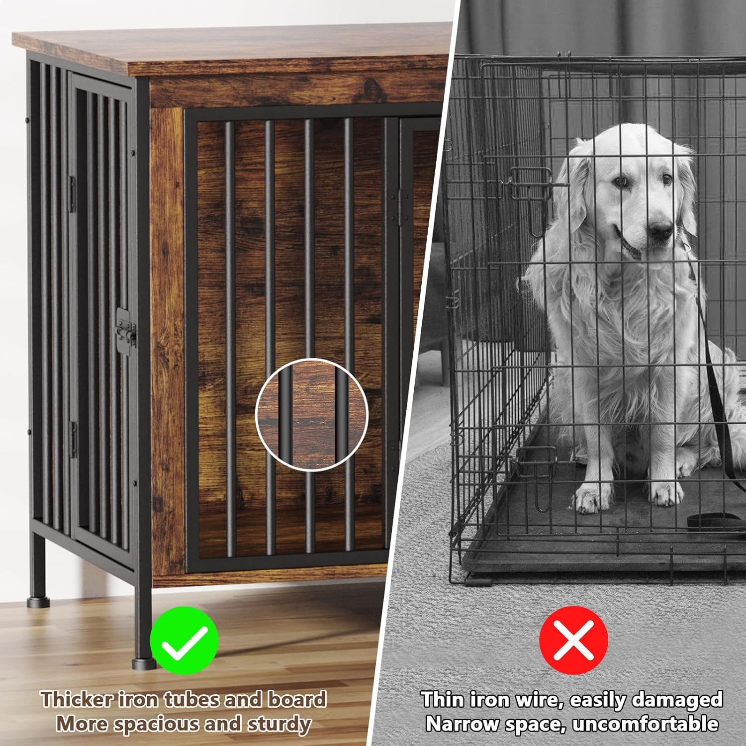 78 Inch Dog Crate Furniture for 2 Dogs, Extra Large Double Dog Cage Large Breed, XXL Thick Wooden Dog Crate TV Stand, Sturdy Dog Kennel with Divider