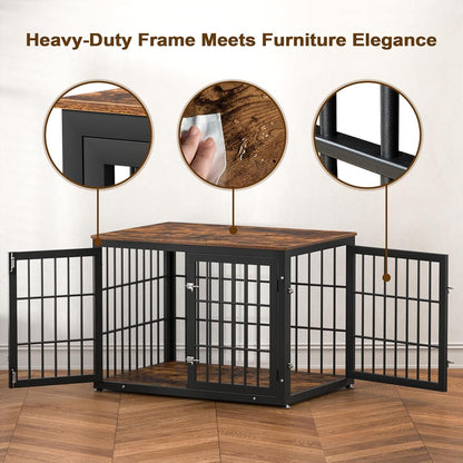 42 Inch Heavy Duty Dog Crate Furniture for Large and Medium Dogs, Decorative Pet House End Table, Wooden Cage Kennel Furniture Indoor, Rustic Brown